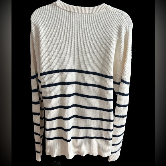 Madewell NWOT Beautiful Cream Cotten Navy Striped Long Sleeve‎ Sweater SZ medium - Picture 2 of 5